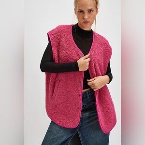 Free People Hot Pink Outlaw Sherpa Vest
